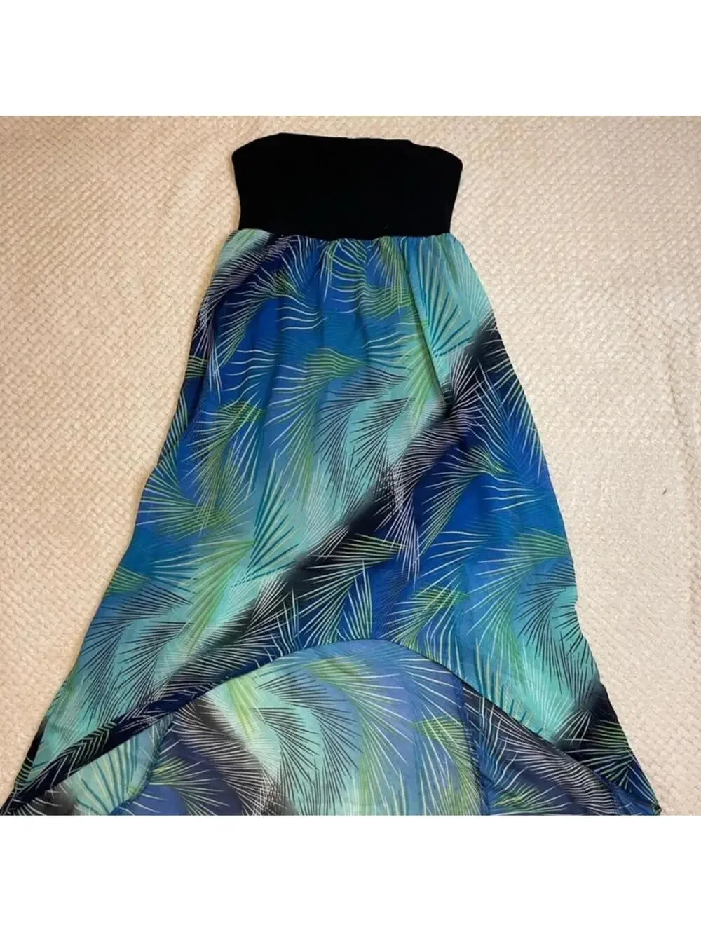 No Boundaries Strapless Palm Leaf Print Dress Large